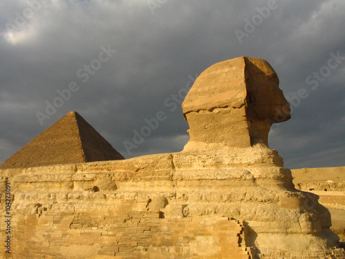 Cheops pyramyd and sphinx photo