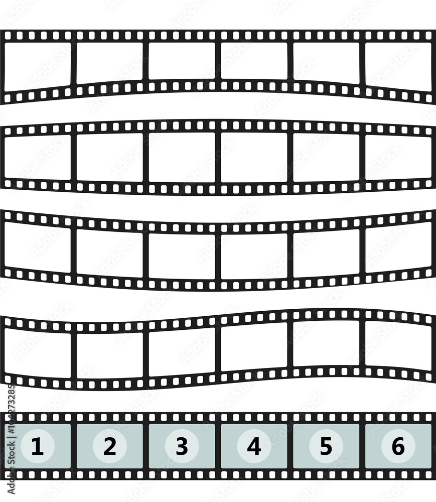 Vector realistic illustration of film strip on white background. Template film roll