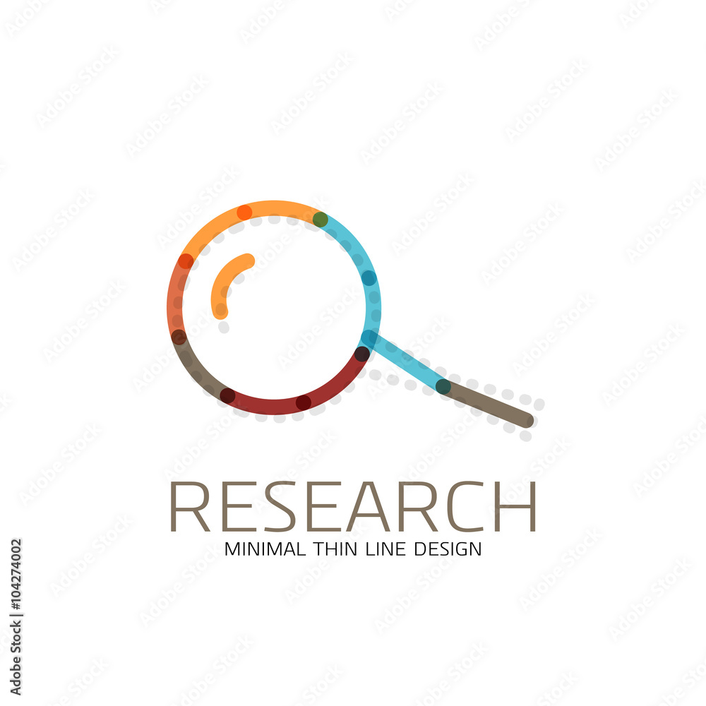 Vector thin line design logo magnifying glass, search and find or zoom logotype concept. Linear minimalistic business icon Vector thin line design logo magnifying glass, search and find or zoom logotype concept. Linear minimalistic business icon