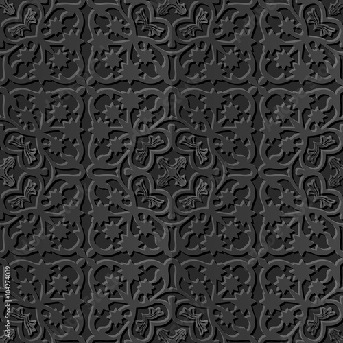 Seamless 3D elegant dark paper art pattern 087 Flower Kaleidoscope 
