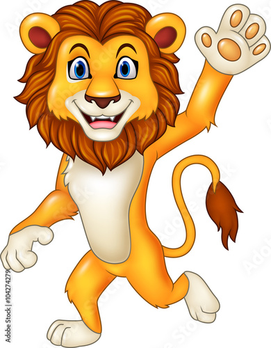 Fototapeta Naklejka Na Ścianę i Meble -  Cartoon funny lion waving 