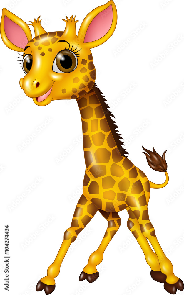 Fototapeta premium Cartoon baby giraffe isolated on white background