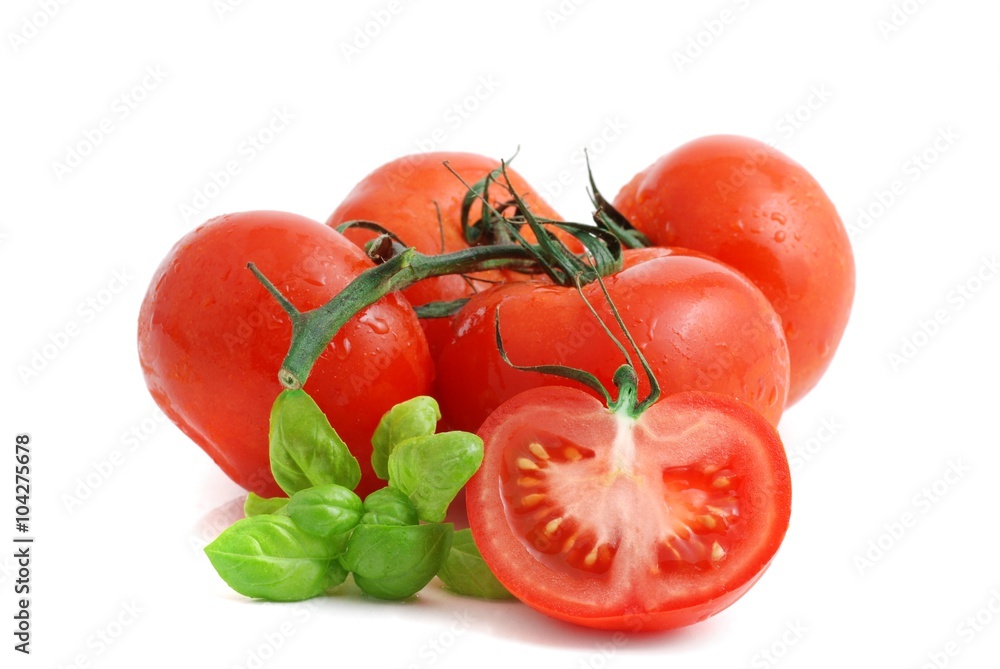 Tomato. Tomato vegetables isolated on white background . Fresh tomatoes, tomato fruit. Tomatoes with basil. Red tomato. Tomato. Tomato vegetables isolated on white background . Fresh tomatoes, tomato fruit. Tomatoes with basil. Red tomato.