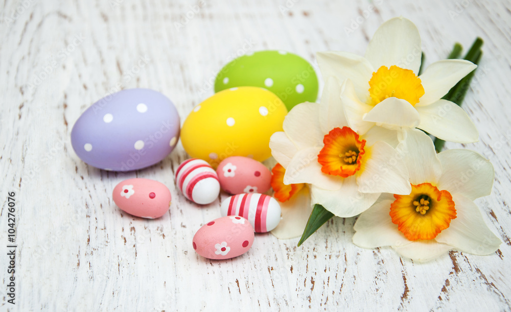 Easter eggs and daffodils