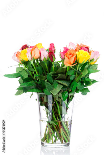Roses in the vase isolated on white background