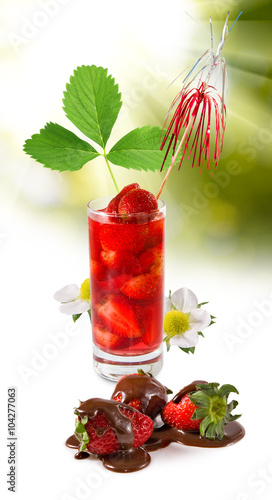 Image of strawberry cocktail against the sun closeup