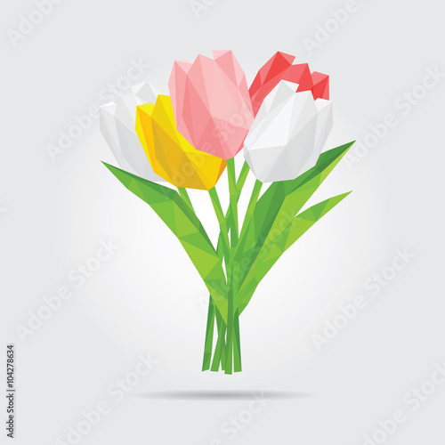 Polygonal Flowers. Polygonal Tulips in Vector