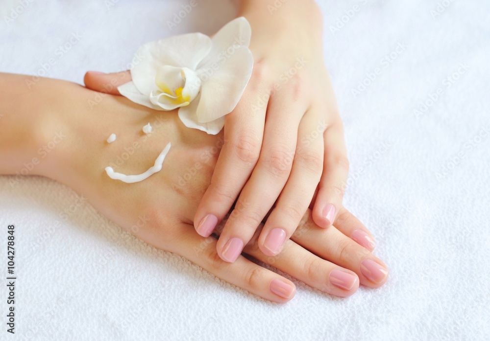 Beautiful woman hands with cream. Skincare concept