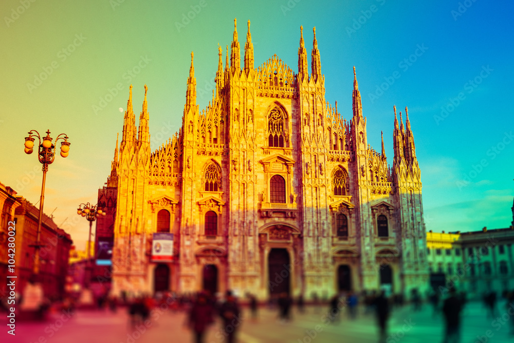 Intentionally blurred colorful filtered view of Duomo, the most