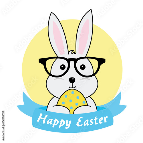 Happy Easter design. hipster rabbit with easter egg