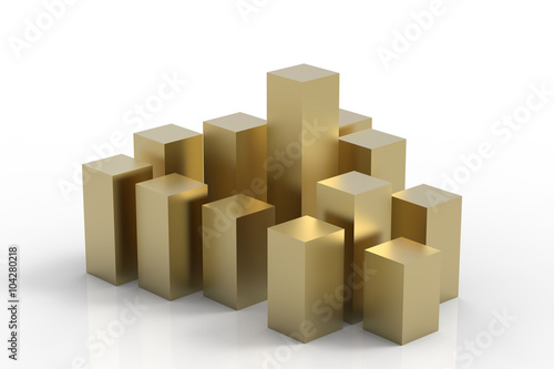 3d rendered gold buildings on white background