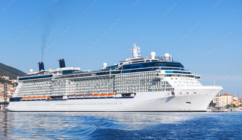 White cruise ship moored in port of Ajaccio