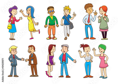 set of  people talking cartoon