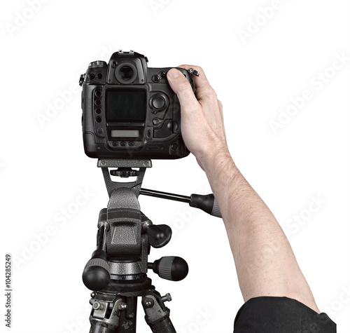 Hands holding a professional camera