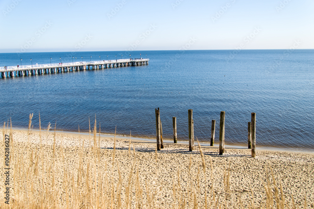 Fototapeta premium Baltic sea- Gdynia Orłowo and wooden pier.