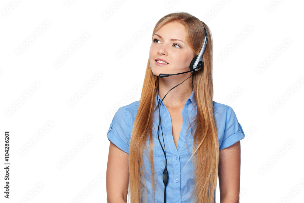 Woman support phone operator in headset Woman support phone operator in headset
