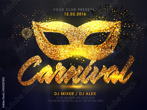 Golden Carnival Mask, Dance Party Flyer or Banner.
