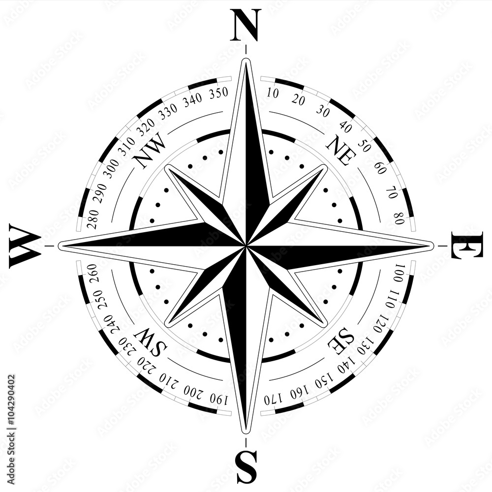 Fotografia wind rose on a stand-alone white background