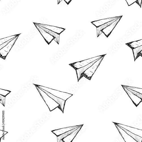 Seamless pattern with a paper airplane.