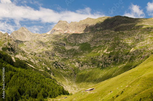 Montains and green hills of Alto Adige, Italy.