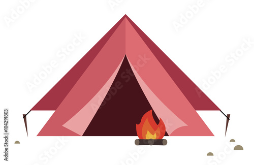 Zelt mit Lagerfeuer isoliert Vektor
