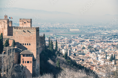 View of the castle and the city of Granada. Andalusia. Spain.