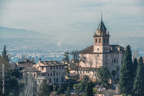 A view of the old castle and the city of Granada. Andalusia. Spain.