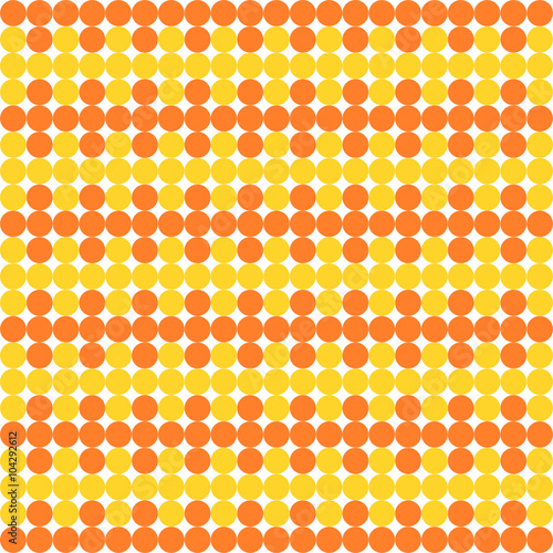 Orange und gelbe Punkte einfarbig und abwechselnd in Reihen gesetzt im quadratischen Format