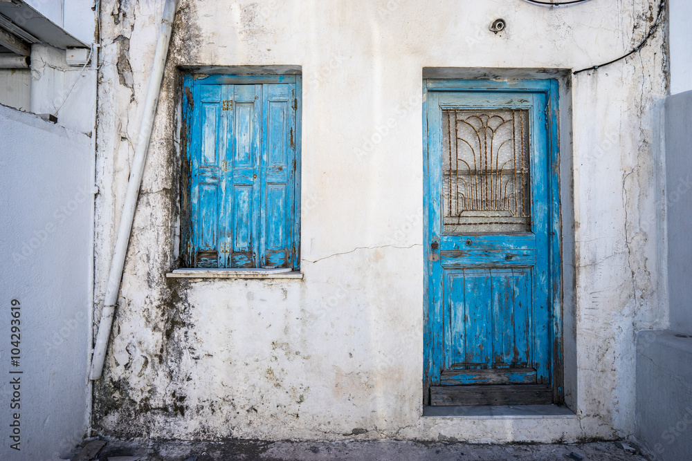 Old style front door of a house in Mykonos 