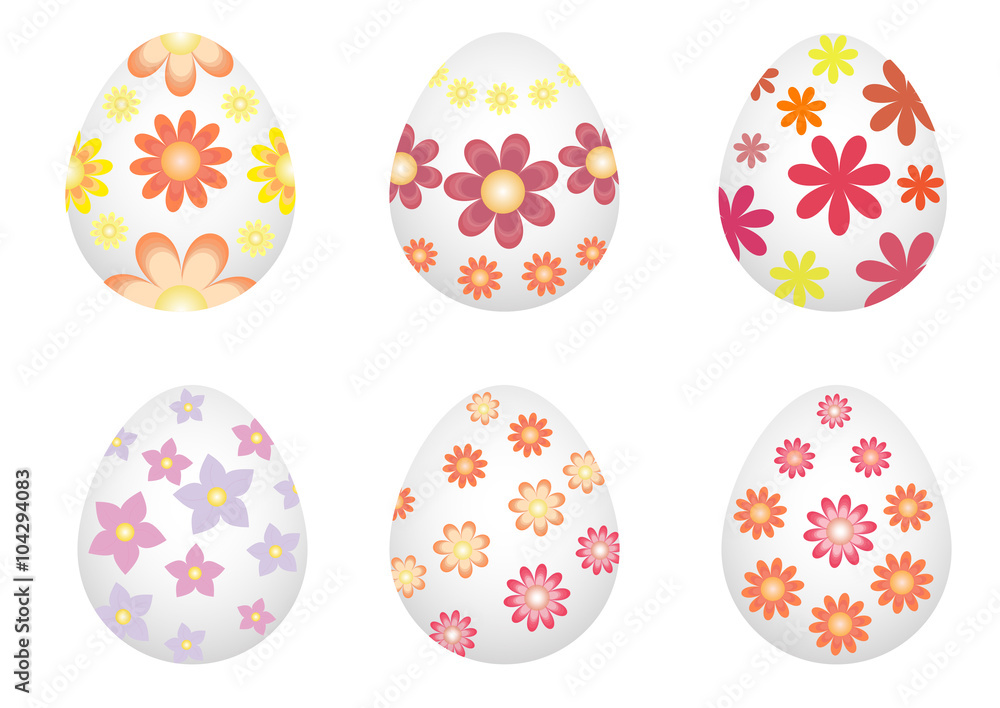 Easter eggs painted with varios flowers. 