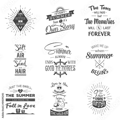 Set of vintage summer typographic quotes