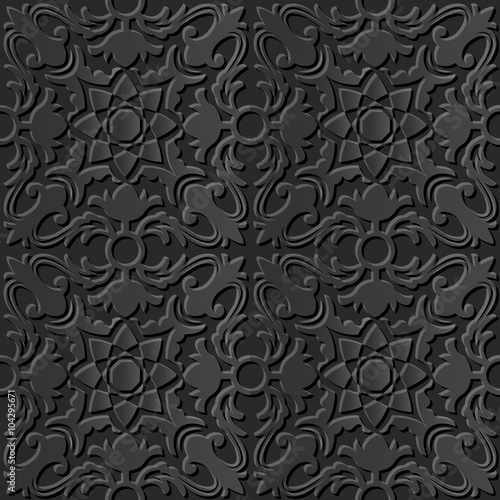 Seamless 3D elegant dark paper art pattern 120 Round Flower Kaleidoscope 