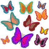 Ten bright motley butterflies. Vector illustration.