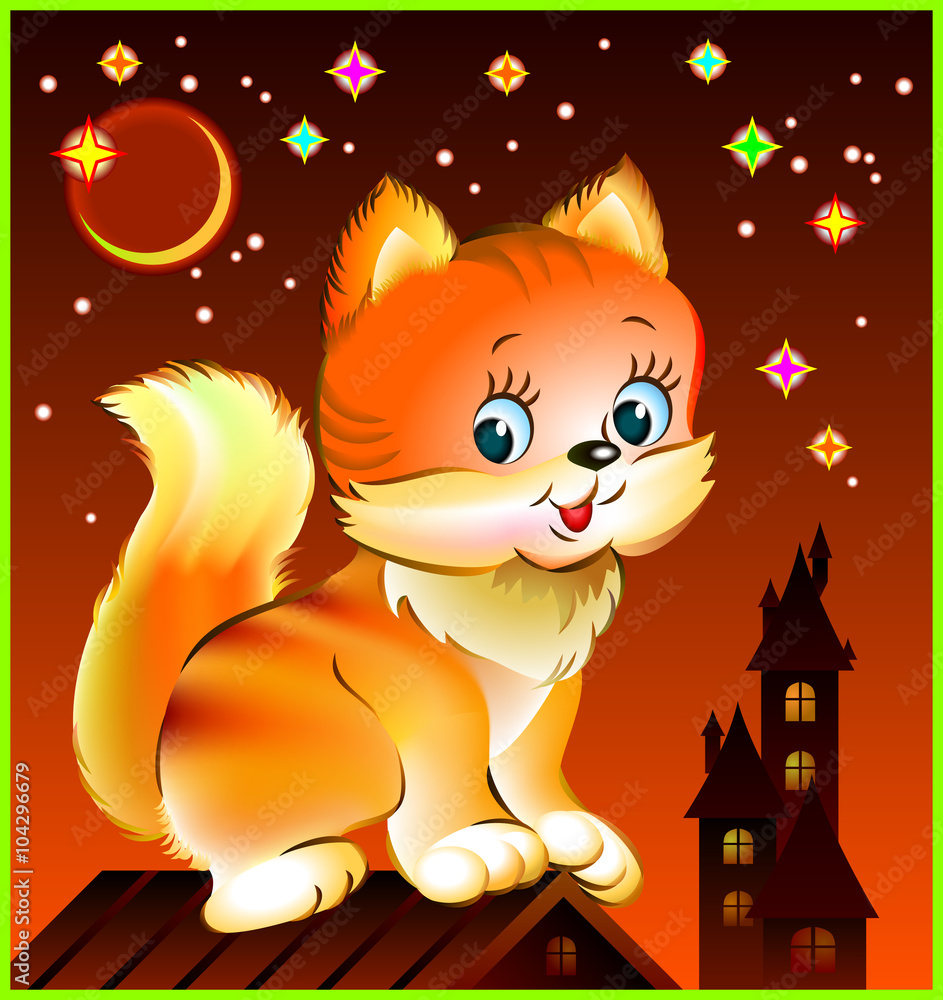 Illustration of little kitten sitting on roof, vector cartoon image. Stock Vector | Adobe Stock Illustration of little kitten sitting on roof, vector cartoon image. Stock Vector | Adobe Stock