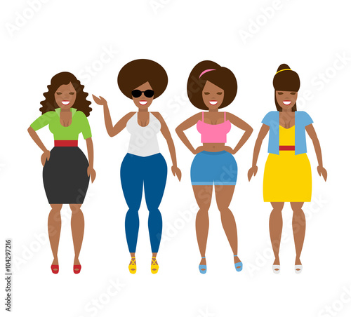 african american women in different styles clothes and hairstyles isolated on white background