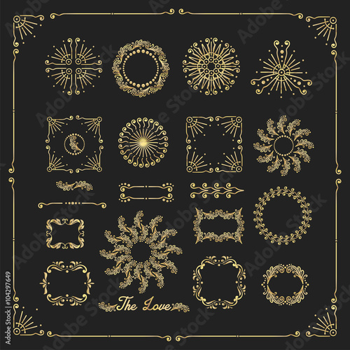 Vector set of decorative elements, border, frame with floral element