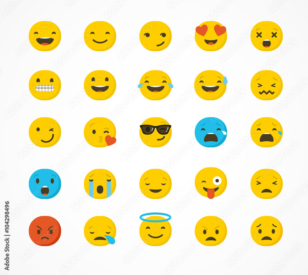 Set of emoticons, emoji isolated on white background, flat illustration Set of emoticons, emoji isolated on white background, flat illustration