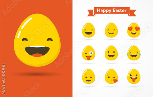 Happy Easter eggs emoticons, emoji set, greeting card
