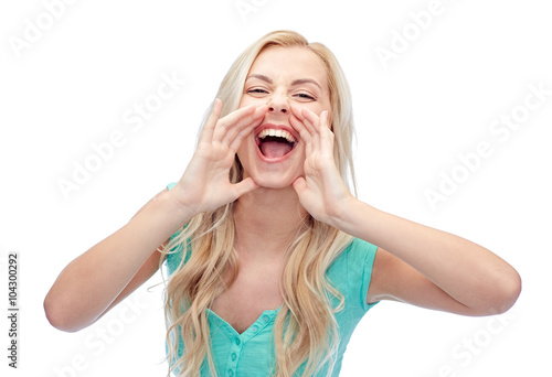 young woman or teenage girl shouting