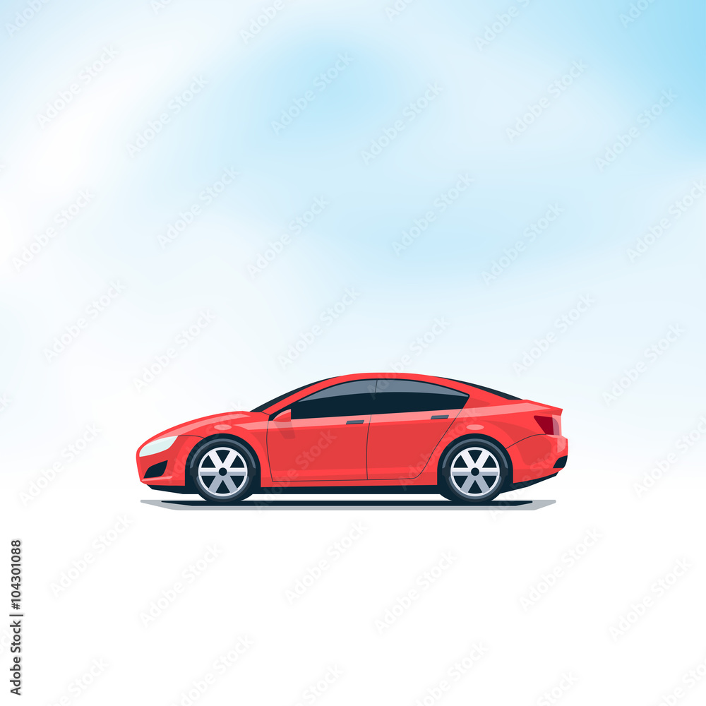 Isolated Red Car Side View