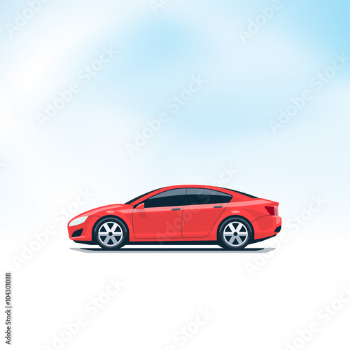 Fototapeta Naklejka Na Ścianę i Meble -  Isolated Red Car Side View