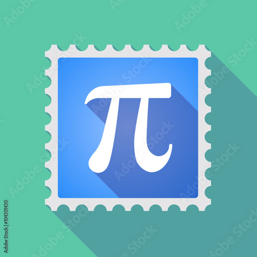Long shadow mail stamp icon with the number pi symbol