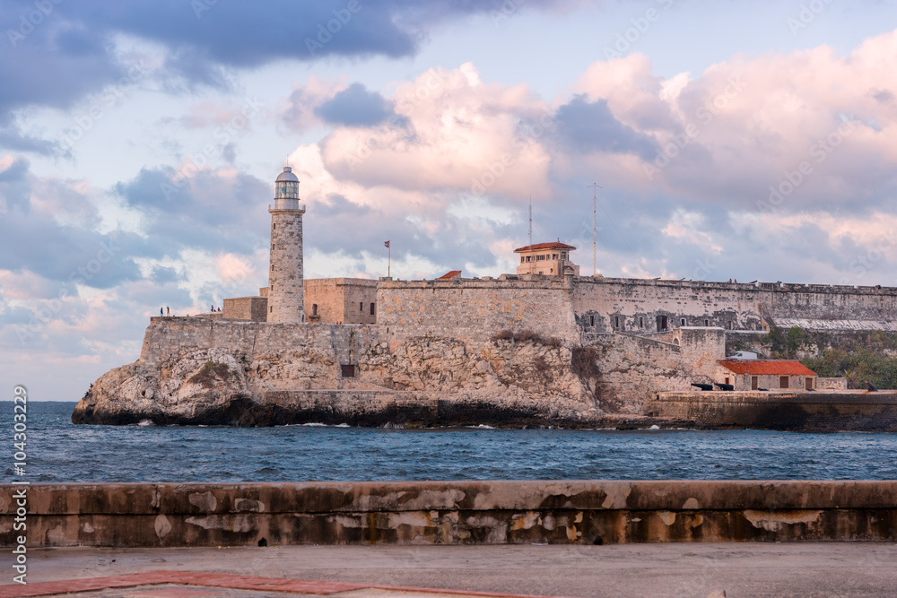 The fortress of El Morro in Havana at sunset