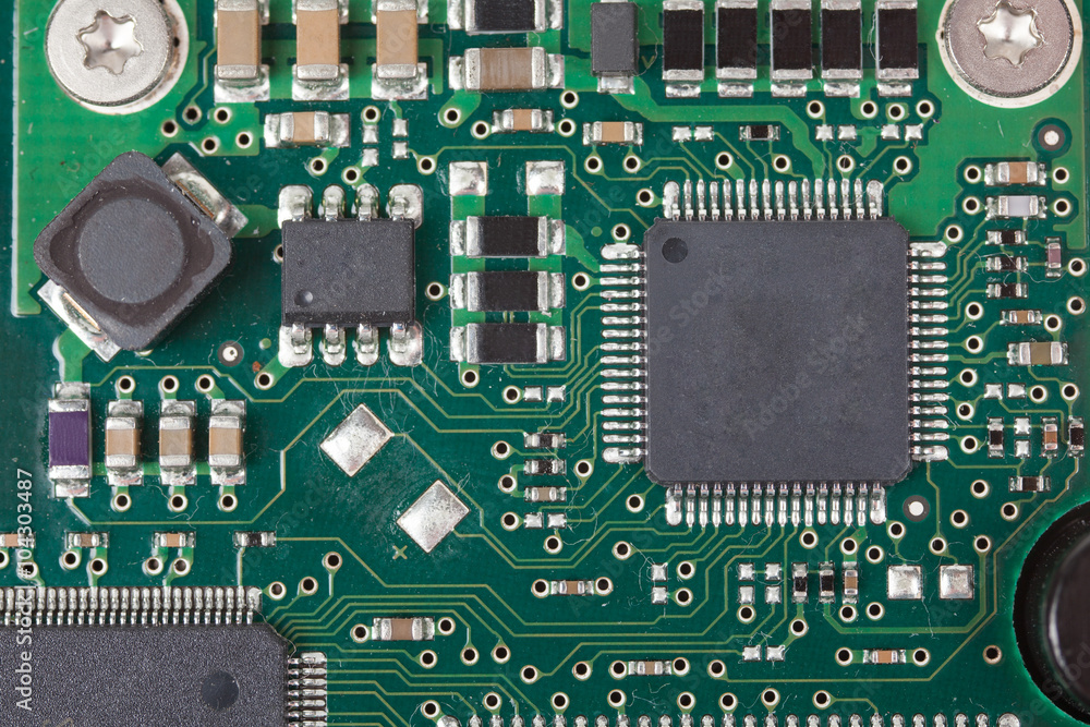 Closeup of electronic Circuit board with Microchips Closeup of electronic Circuit board with Microchips