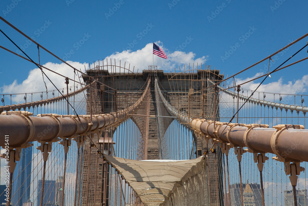 Fototapeta premium Detail of historic Brooklyn Bridge in New York
