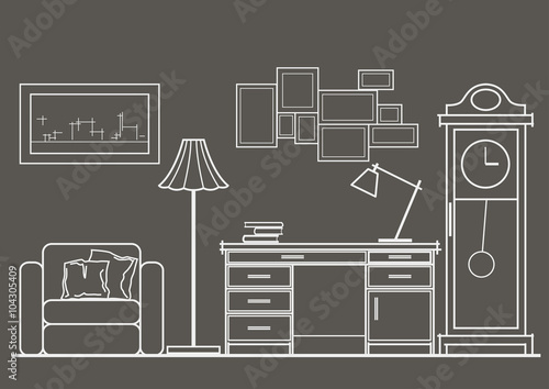 linear architectural sketch cabinet front view on gray background