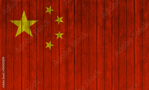 China flag on old wood text...