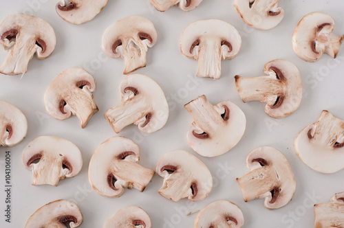 Sliced mushrooms on white background