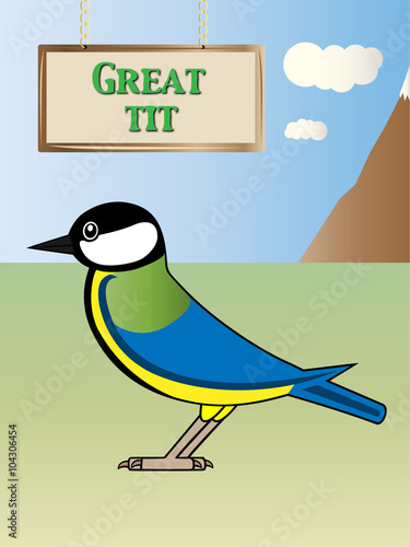 Great tit vector illustration on natural background