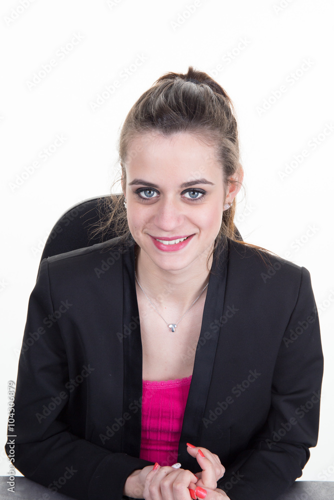 Young pretty business woman with long hair in the office Young pretty business woman with long hair in the office